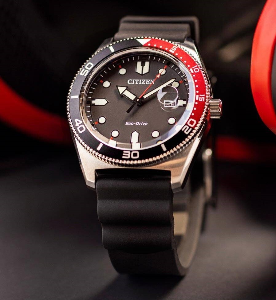 Citizen Eco-Drive AW1769-10E Black Red Bezel Analog Rubber Men's