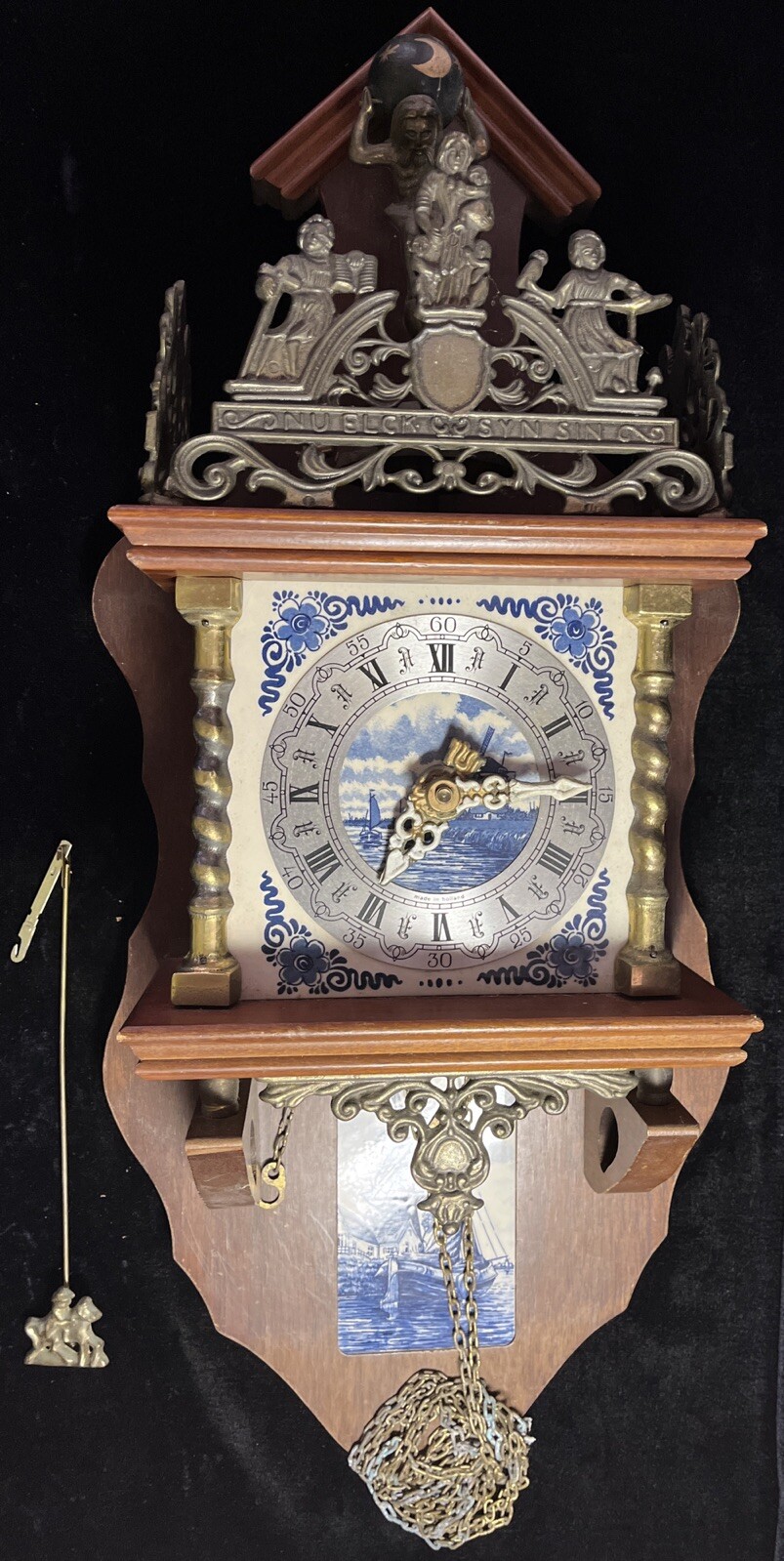 Vintage Franz Hermle Holland Wall Clock Globe Brass Wood