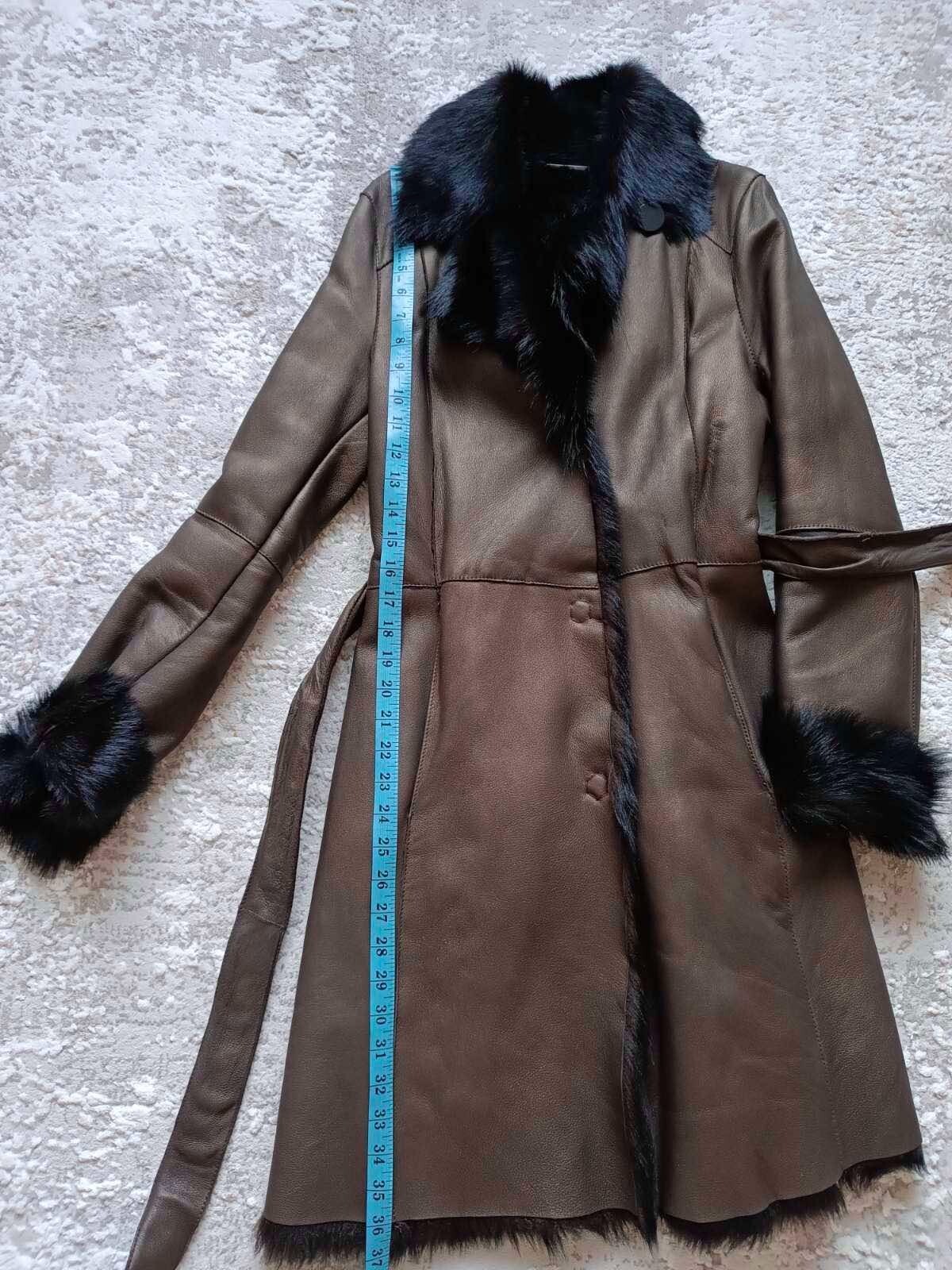 Brown leather Toscana sheepskin shearling coat belted  IT42