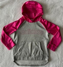 ADIDAS Girls Small Youth 7/8 Sweatshirt Hoodie Hooded Pink Gray Pullover EUC S