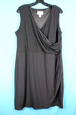SIMPLY EMMA Black STRETCH KNIT Draped SURPLICE Shift LBD COCKTAIL DRESS Sz 2X