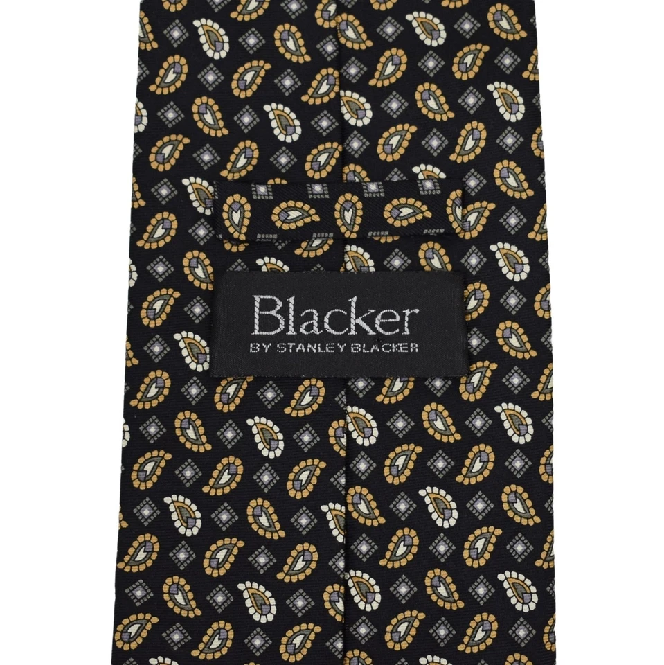 Blacker by Stanley Blacker 领带男式丝绸佩斯利方形黑色 60 英寸 — 第 2/4 张图片