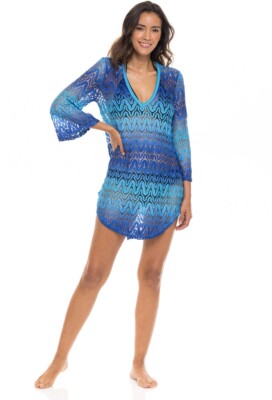 Elif Swimwear Cover Up Ombre Womens Small Vneck Serpentus Bell Sleeve Sheer Boho