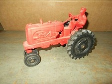 Vintage Auburn Red Rubber Toy Tractor With Man Made in USA