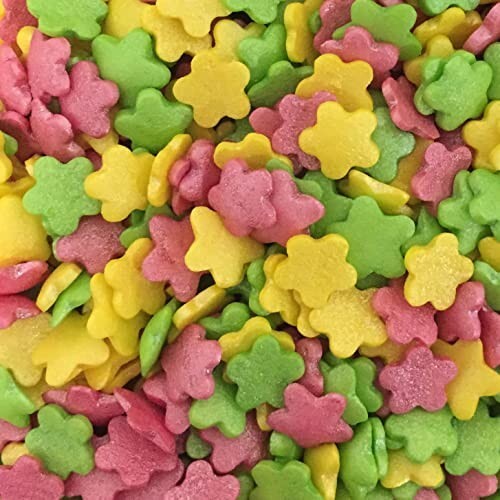 A Pinch Of Yellow, Green & Pink Flowers Edible Cake Decoration Sprinkles 25g