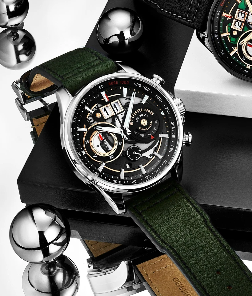 Reloj premium Stuhrling para hombre cronógrafo taquímetro Ace Aviator 923 cuarzo 45 mm Foto 2 de 3