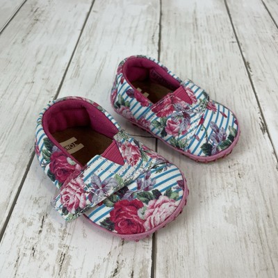 Toms Baby Pink Floral Shoes Size 2 Stripped Floral Soft Sole