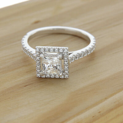 1.50CT Solitaire Princess Cut Simulate Diamond  Halo Ring 14k White Gold Finish