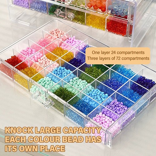 72 Grids Compartment Storage Box, 3 Drawers for Crafts, Nail Art Supplies - Picture 4 of 15