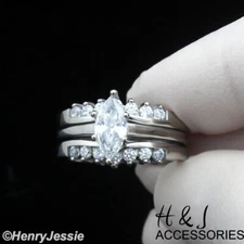 Women Stainless Steel Silver 1.65 Ct Marquis Shaped CZ Engagement Ring SETS*AR59