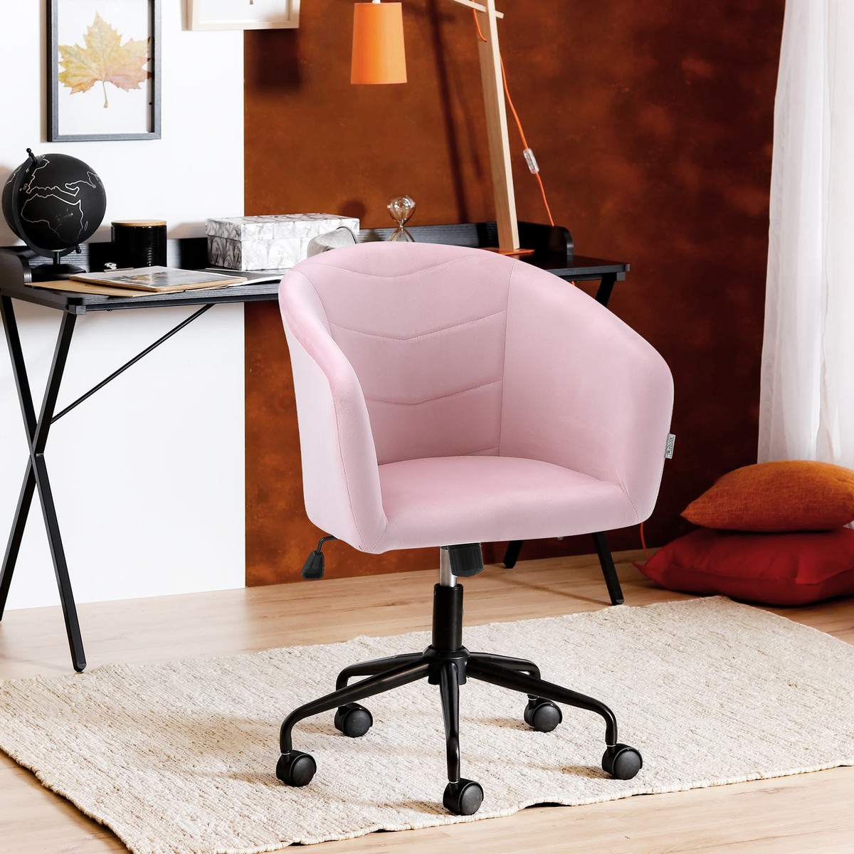 Adjustable Pink Office Chair Cushioned Computer Desk Chrome Legs