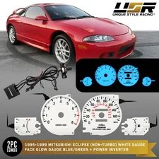 BLUE/GREN Glow Gauge White Overlay For 95-99 Mitsubishi Eclipse NonTURBO Cluster