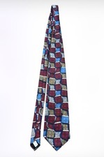 Oscar De La Renta Mens Tie Burgundy, Blue, Gray Geometric Neck Tie Made in USA