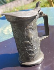 Pichet Ancien En Etain Blason Et Fleur De Lys