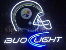 Bud Light Beer Pittsburgh Steelers Helmet 17"x14" Neon Sign Lamp Light Bar DS