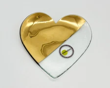 AnnieGlass 24K Gold Art Glass Plates MOD Heart Pattern Signed Made in USA Studio