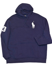 Polo Ralph Lauren Fleece Hoodie Navy Pullover Big Pony XLT XL Tall NWT