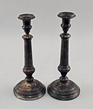 9230006 Paar Versilberte Leuchter  um 1900 einflammig H26cm
