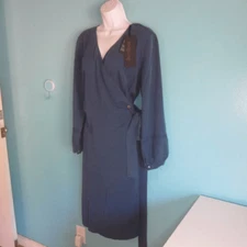 Alp N Rock Women Size XL NEW Maya Wrap Dress Blue Midi Long Sleeve Tags Attached