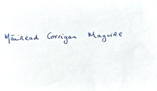 MAIREAD MAGUIRE Signed Autograph 3X5 Inch Index Card MAIREAD MAGUIRE Signed Autograph 3X5 Inch Index Card