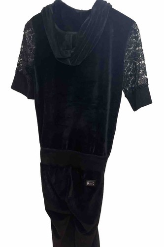 PHILLIP PLEIN black Velour Jumpsuit/All-in-1.Lace Sleeve. £800+.XL -fits UK 8/10 - Picture 7 of 8