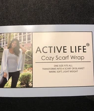 SIZE FITS ALL ACTIVE LIFE COZY SCARF WRAP, WARM SOFT LIGHTWEIGHT BLACK GRAY, NEW