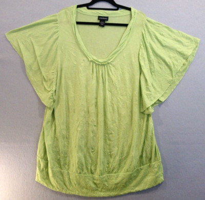Lane Bryant Festival Flutter Sleeve Popover Tunic Boho Blouse Green Sz 22-24