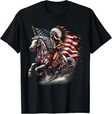 Native American Day Flag Indian Riding Horse 4th Unisex T-Shirt