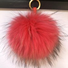 Bolso grande pompón bola de piel de mapache real rosa rosa de 15 cm/6" bolso colgante para teléfono