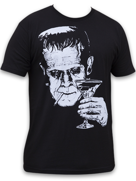 Lowbrow Art Monster Martini Black T-shirt Frankenstein Mike Bell