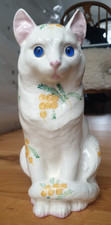 Plichta London Floral Hand Painted Ceramic Cat Figurine 11 inches tall Unique