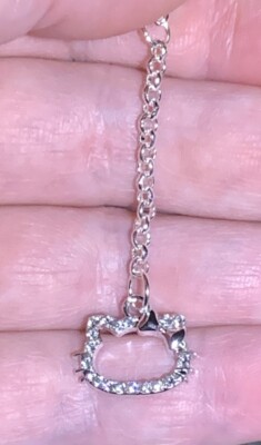 Silver Hello Kitty Crystal Clear CZ Charm Zipper Pull & Keychain