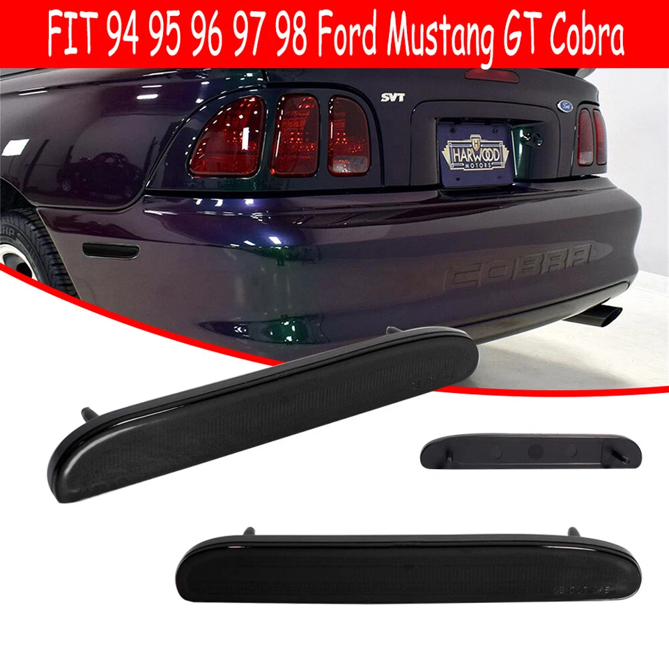 Par de tampa de luz de sinalização marcador lateral traseiro preto para 1994-1998 Ford Mustang - Imagem 2 de 4