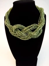 Green Multi Strand Seed Bead Torsade Collar Choker Style Statement Necklace