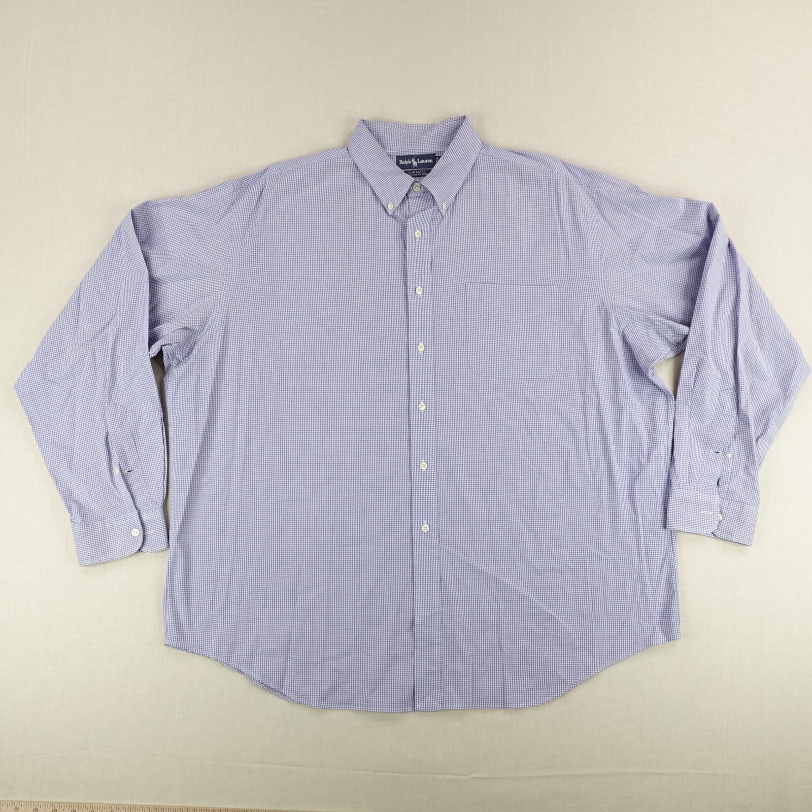 Camicia Vintage Ralph Lauren Uomo 2XL XXL Blu Bianco Gingham Check Slim Blake Pony