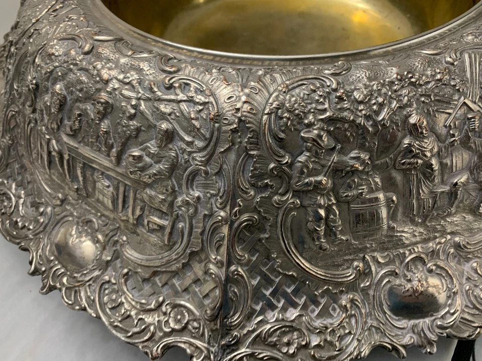 Antique Sheffield Silver on Copper Plate Repousse Flower Frog Bowl Centerpiece - Image 3 of 4