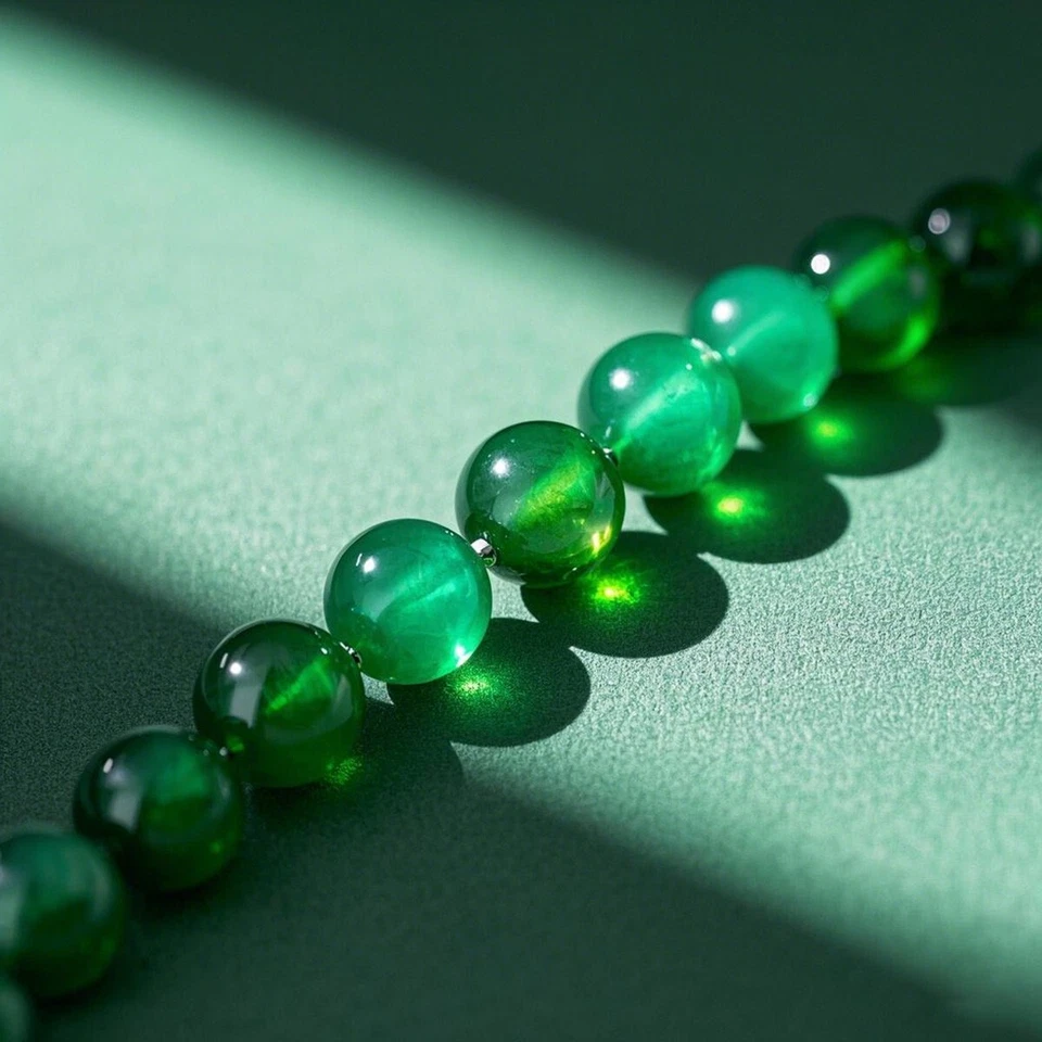 Pulseira elástica esmeralda natural 8 mm contas redondas de cristal de pedra preciosa - Imagem 3 de 4