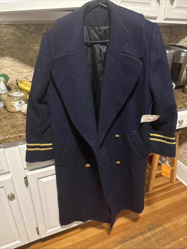 VINTAGE LOEHMANN’S Navy Wool Military Coat Dress Gold Buttons Sz 6 PETITE - Image 3 of 4