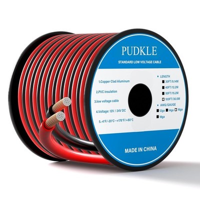 16 Gauge/16 AWG Copper Clad Aluminum 2 Conductor Red Black Electrical Wire 100FT
