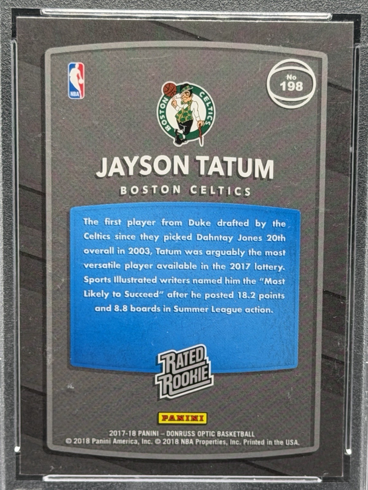 Panini Donruss Optic 2017-18 Rated Rookie Jayson Tatum #198 PSA 9 Celtics view 4