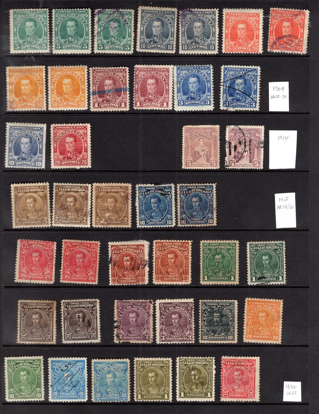 Venezuela 40 postal fiscal stamps mint and used AR27 / / AR63 issued 1904-1922