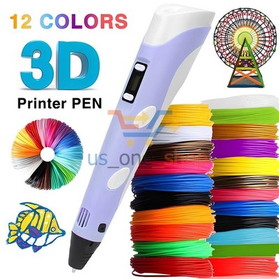 3D Printing Pen 12 Color 120FT PCL Filaments DIY Crafting Doodle Drawing Kid Toy