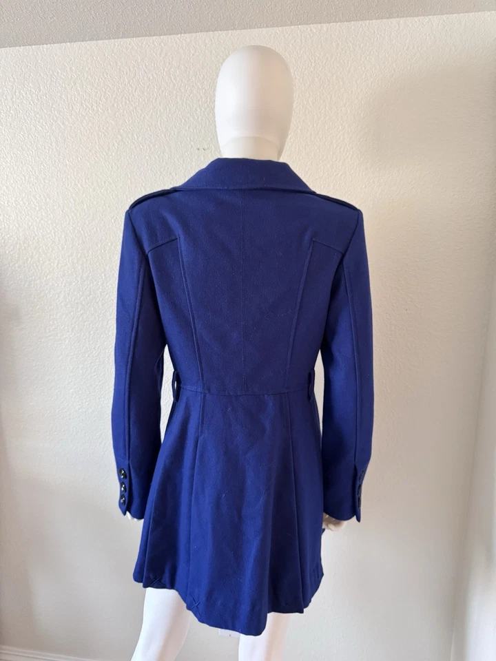 GUESS by Marciano Royal Blue Peacoat Wool Blend Double Breasted Long Jacket - Image 2 of 4