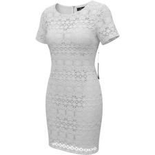 Lulus Lace Shift Dress Womens XL White Geometric Crochet Short Sleeve Mini New