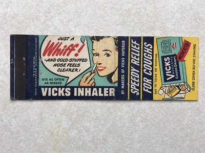 AY476 Matchbook Cover Advertising for Vicks Inhaler ''Speedy Relief For Coughs''