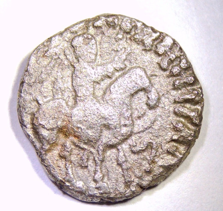 Ancient Indo Scythian Billon Drachm King Azes Coin Zeus Horseback 2.08g 14mm