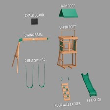 Outdoor Wooden Swing Set Toy Playhouse PlaySet with Slide Stairs All Cedar NEW