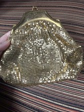 Vintage Whiting Davis Gold Mesh Evening Clutch Bag With mirror