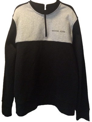 Michael Kors, Cotton Half Zip Sweater, Gray And Black, Size Large