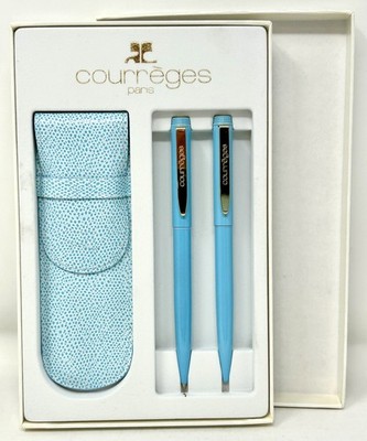 Courreges Blue Pen Set - New In Box - Ballpoint Pen & Mechanical Pencil